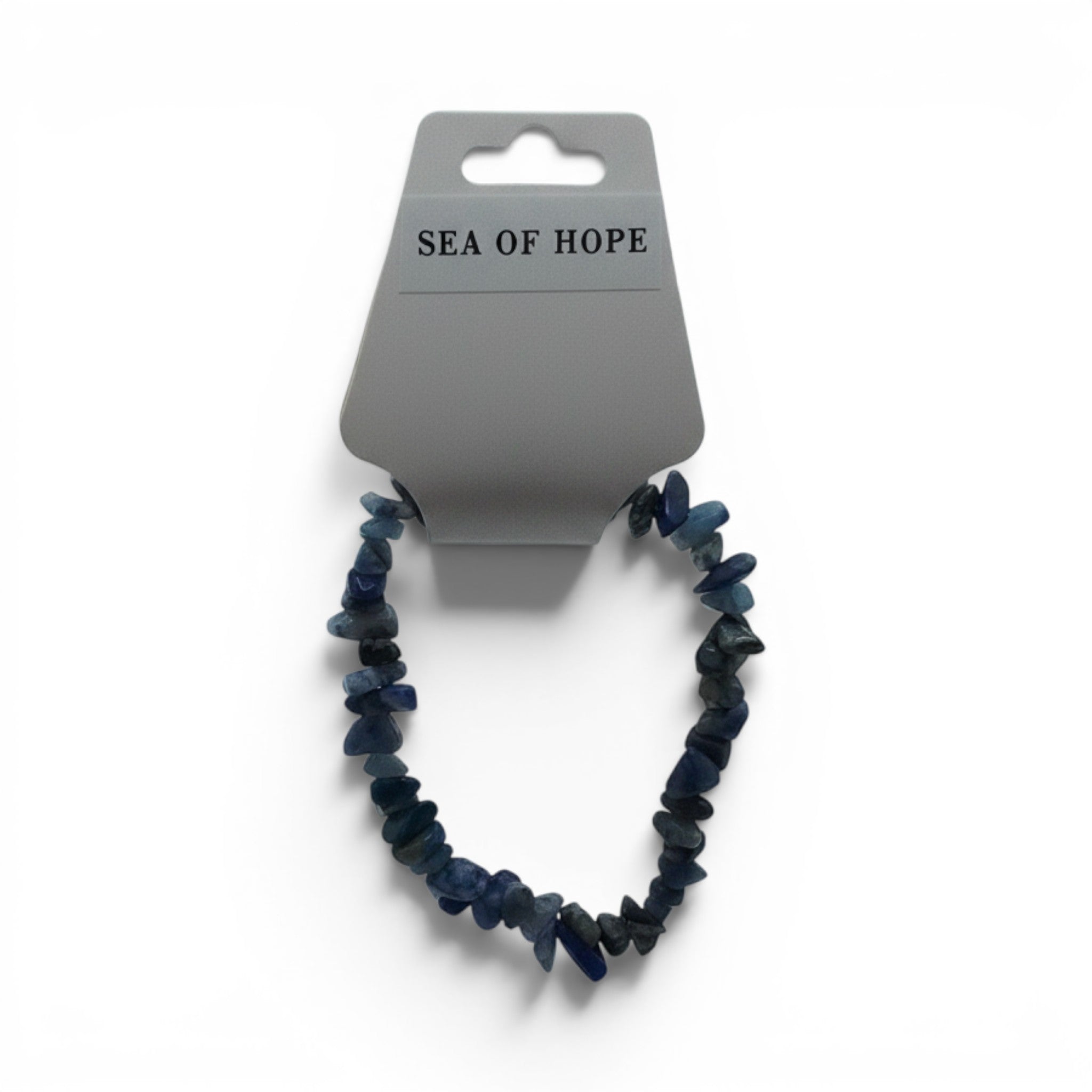 CCBeadsandBeyondLLC blue chip stone stretch bracelet, "Sea of Hope" tag.