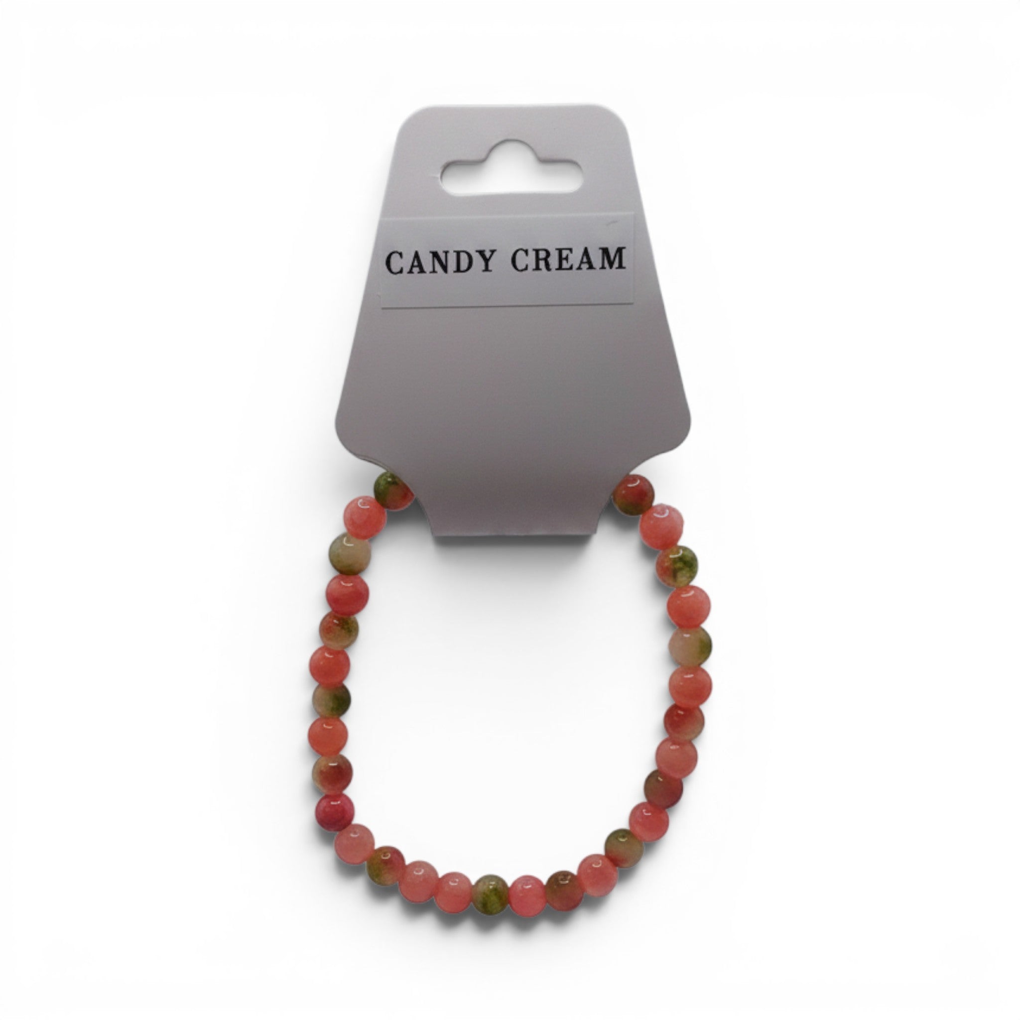 CCBeadsandBeyondLLC Candy Cream bracelet with pink and green beads.