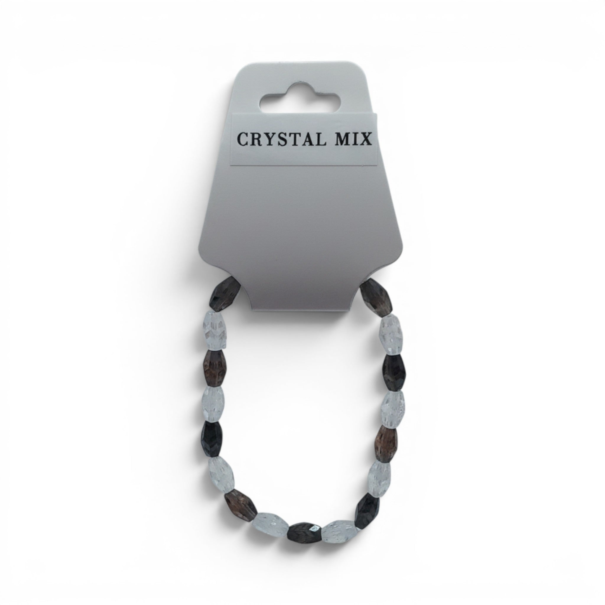 CCBeadsandBeyondLLC crystal mix bracelet with faceted clear and dark grey beads.