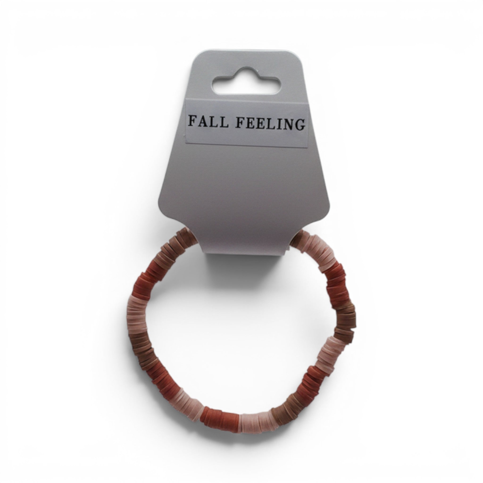 CCBeadsandBeyondLLC bracelet with flat beads in shades of peach and terracotta, inspired by fall colors.