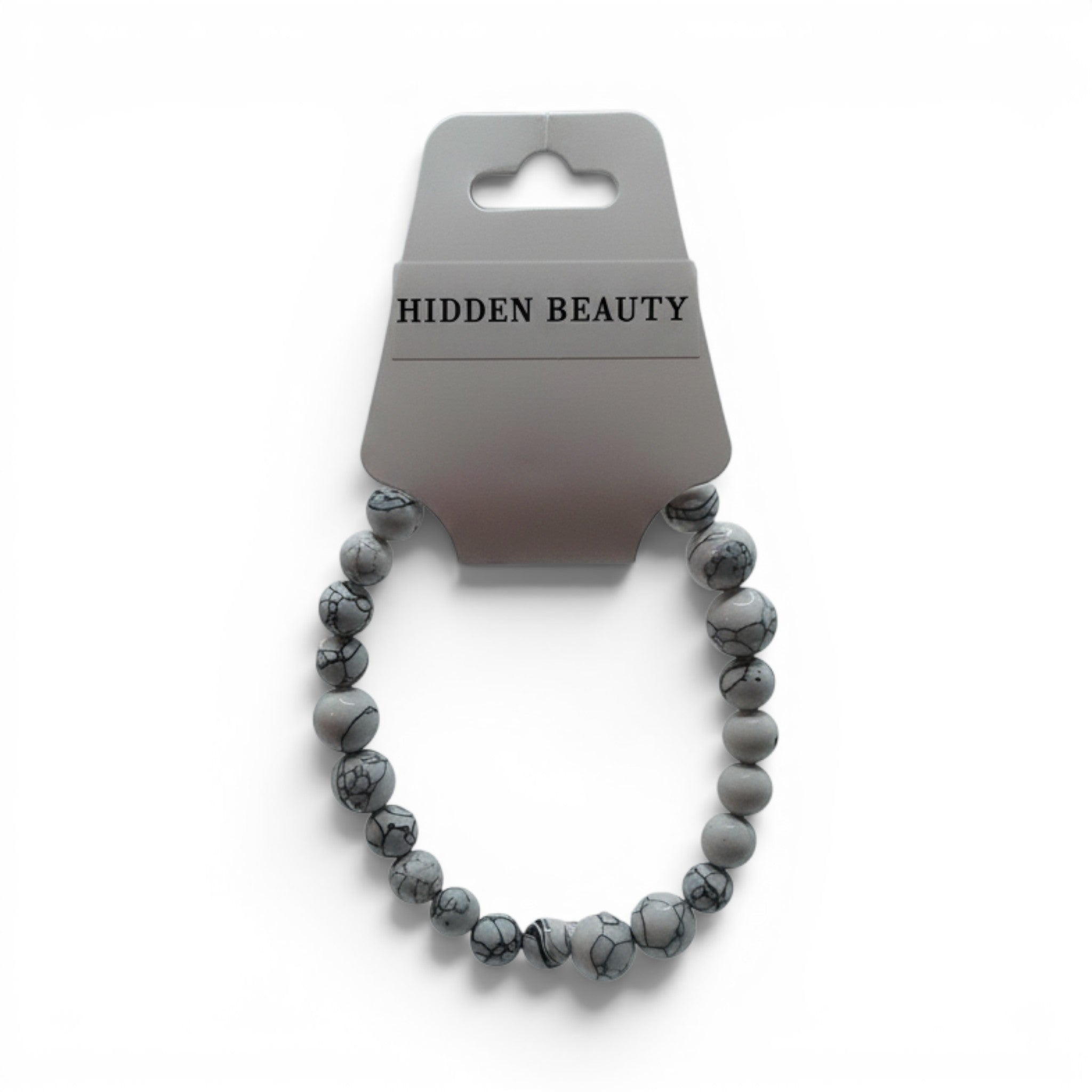 CCBeadsandBeyondLLC Hidden Beauty white and grey marbled stone beaded stretch bracelet