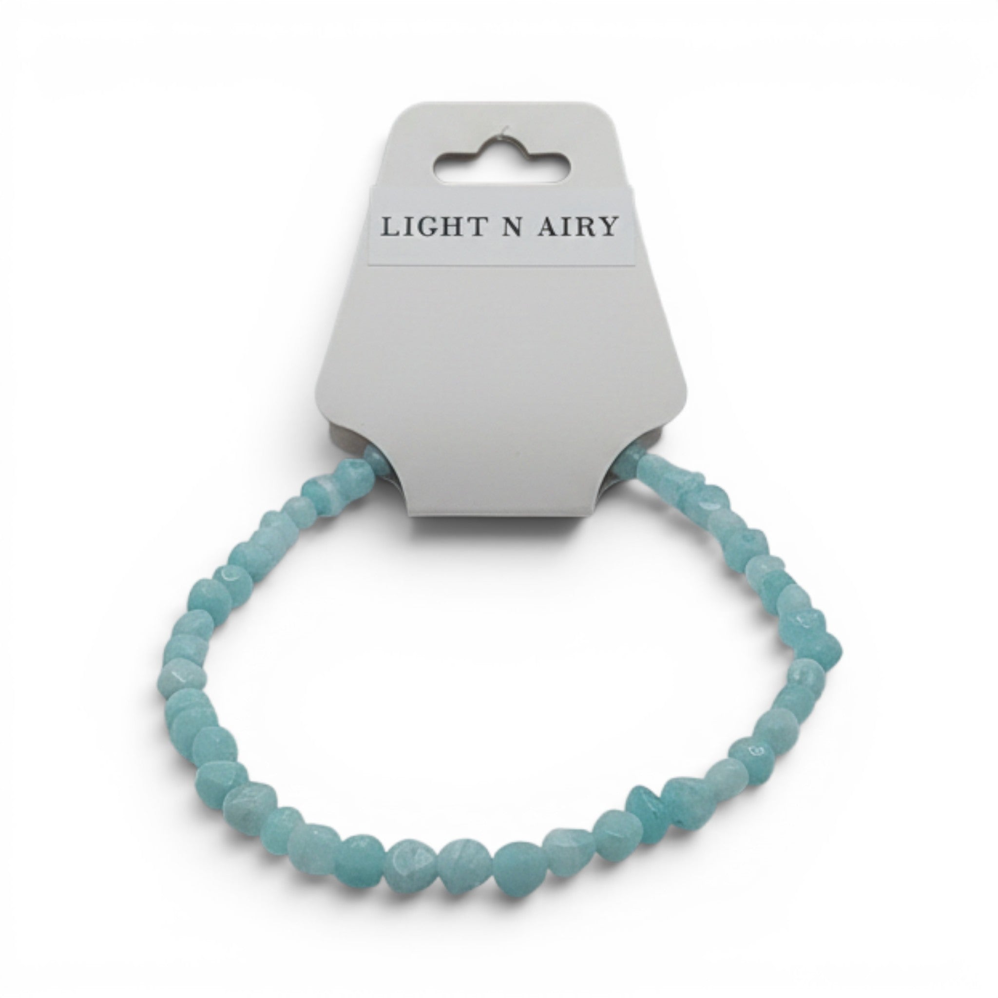 CCBeadsandBeyondLLC Light N Airy bracelet with light blue and white beads.