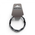 CCBeadsandBeyondLLC bracelet with grey and black vinyl disc beads, elastic band, "Misty Heat" tag.