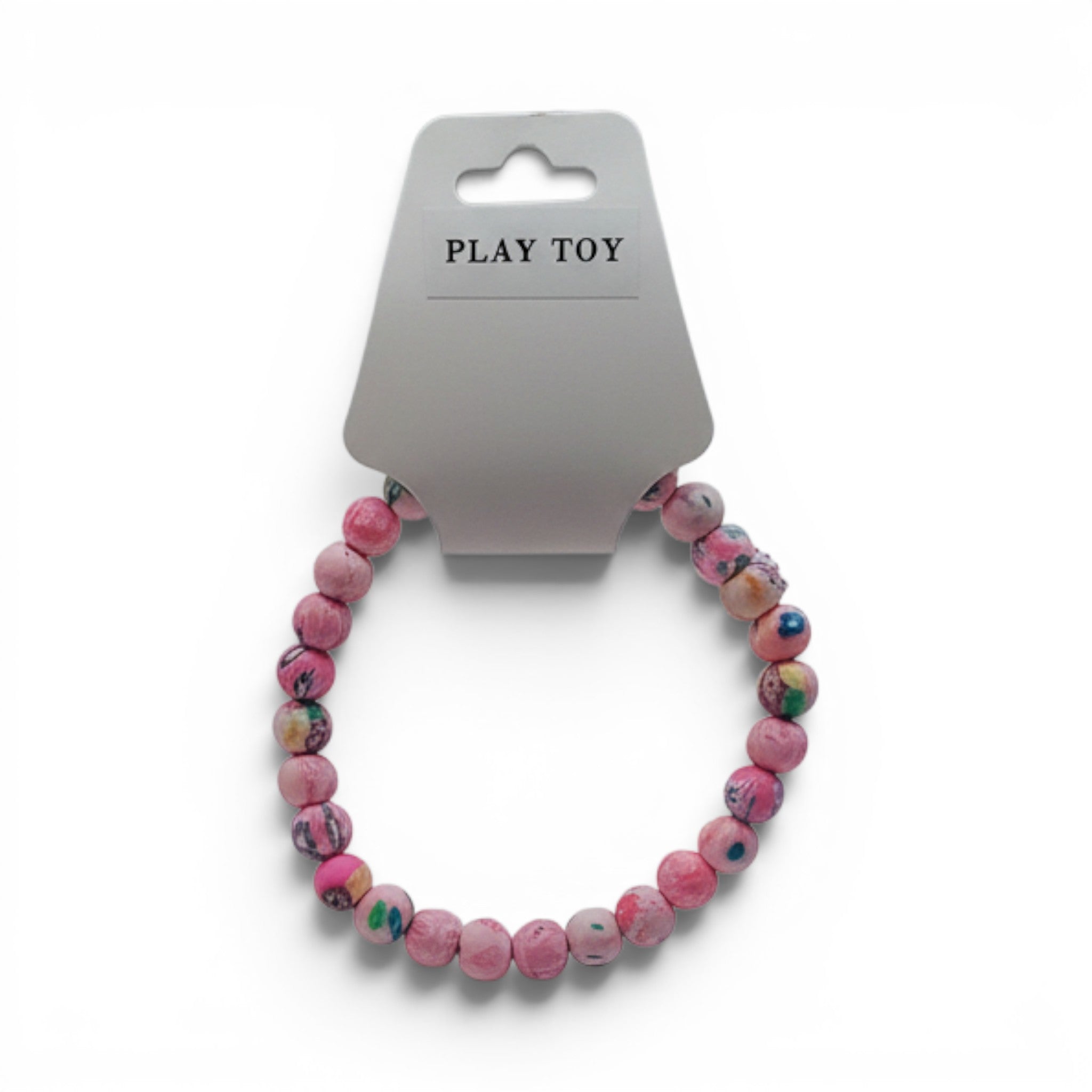 CCBeadsandBeyondLLC pink and multi-colored beaded bracelet with a playful, marbled design.