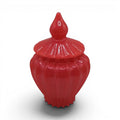 CCBeadsandBeyondLLC Queen Luxury red glass decorative jar with lid and fluted design.