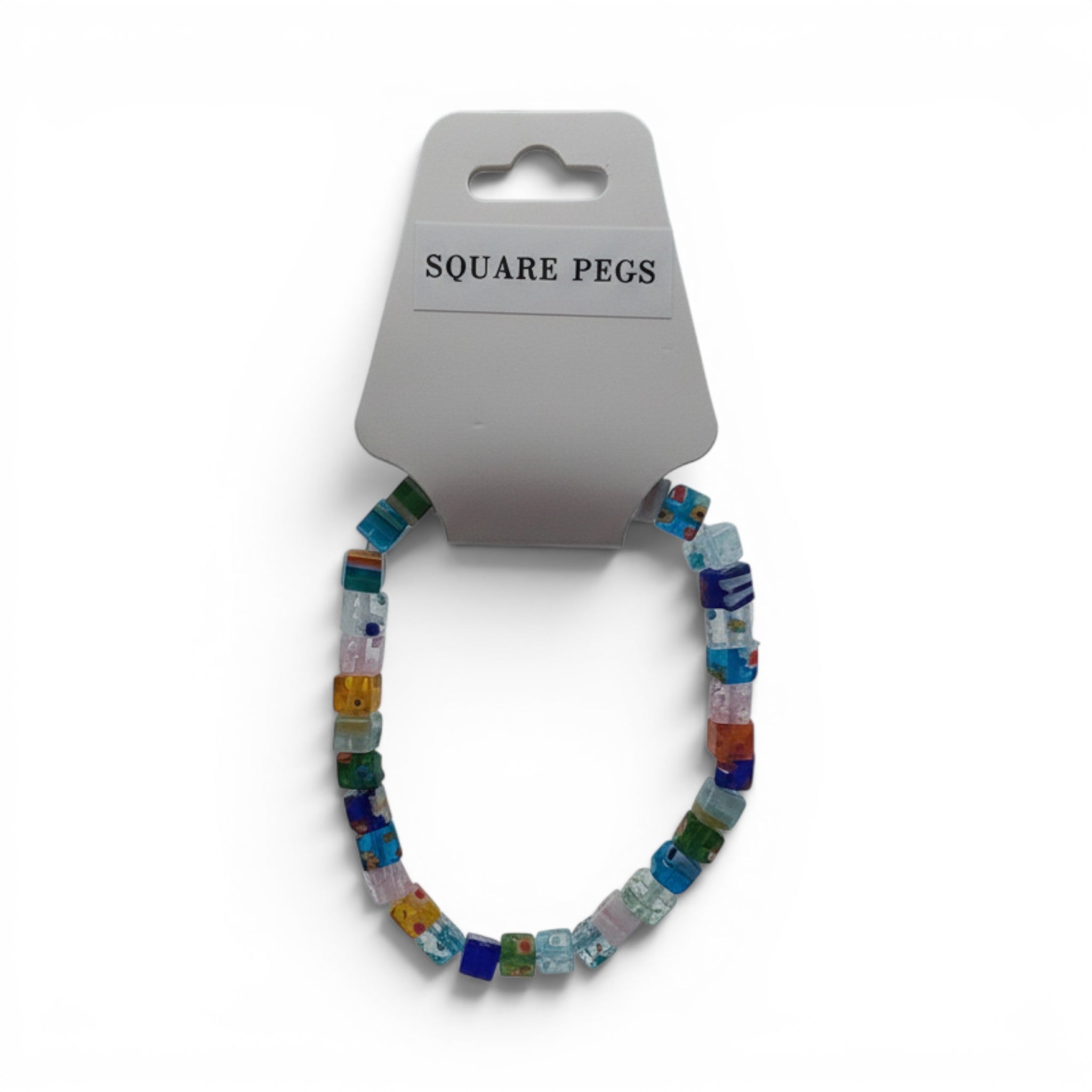 CCBeadsandBeyondLLC colorful square glass bead bracelet with a playful, modern design.