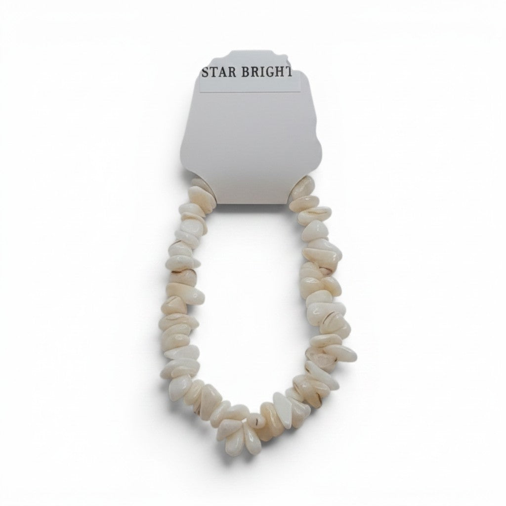 CCBeadsandBeyondLLC Star Bright bracelet with irregular white shell chips.